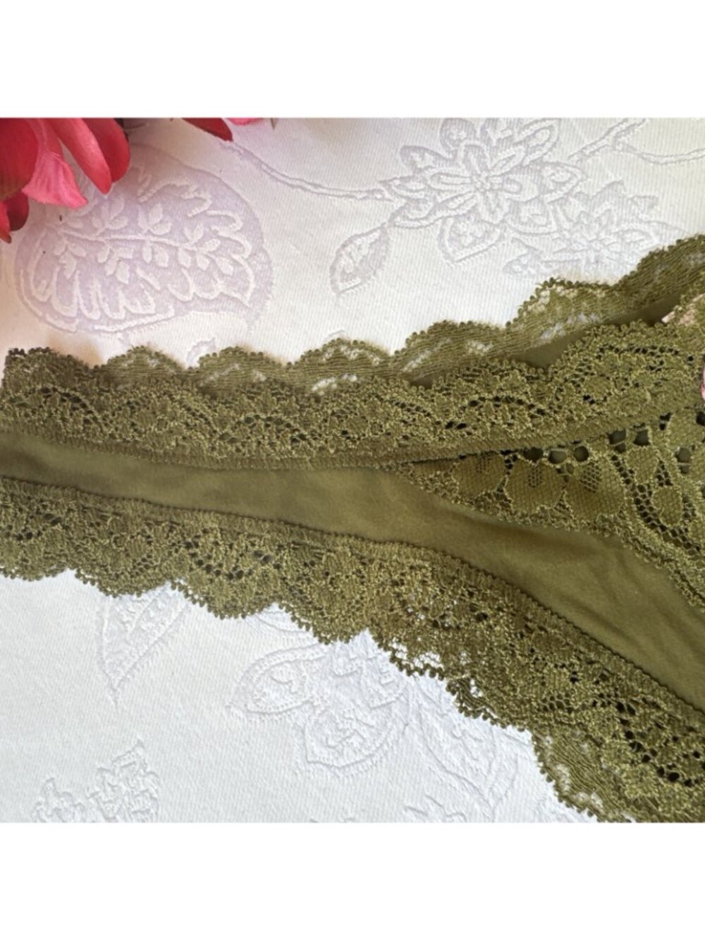 VICTORIA'S SECRET XS GREEN SILKY DREAM ANGELS LACE HI LEG BRAZILIAN PANTIES NWT - Picture 2 of 8